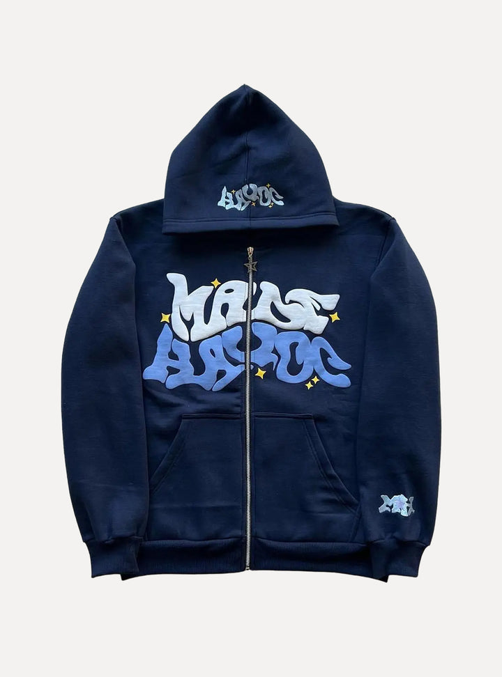 Blue Streetwear Letter Print Hoodie