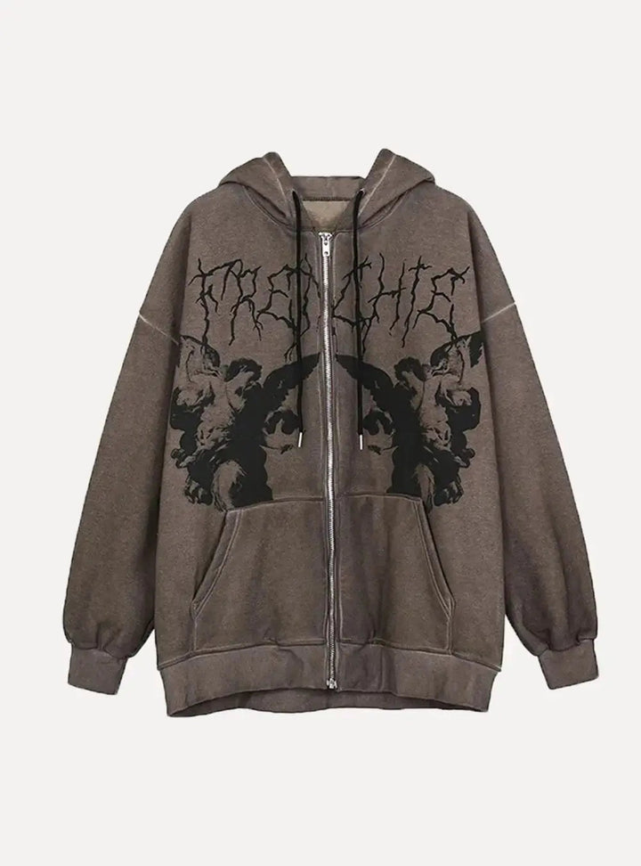 "Dark Angel" Zip-Up Hoodie - Aleksandrov - Y2K - Vintage Clothing