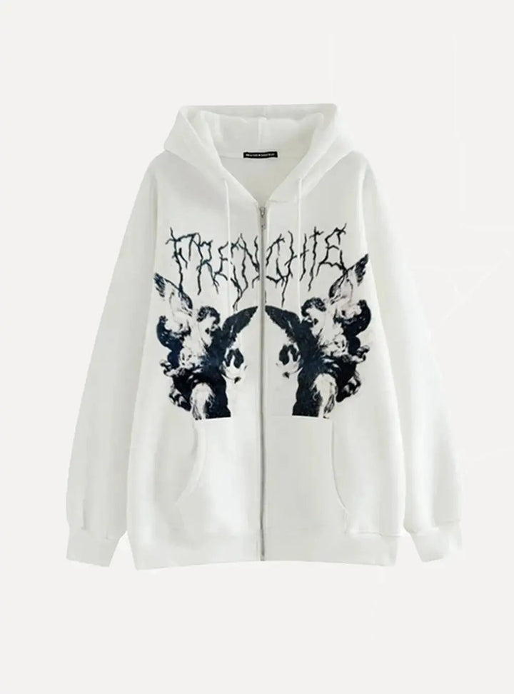 "Dark Angel" Zip-Up Hoodie - Aleksandrov - Y2K - Vintage Clothing