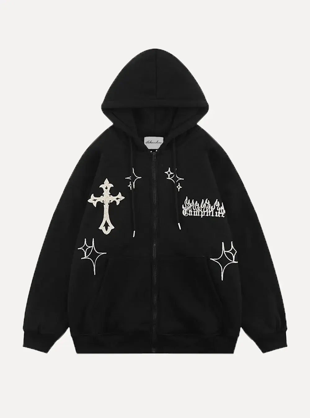 "Gothic Embroidery" Zip-Up Hoodie - Aleksandrov - Y2K - Vintage Clothing