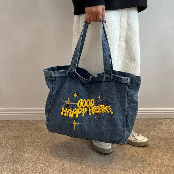 "Groovy Trippy Heart" Denim Bag - Aleksandrov - Y2K - Vintage Clothing