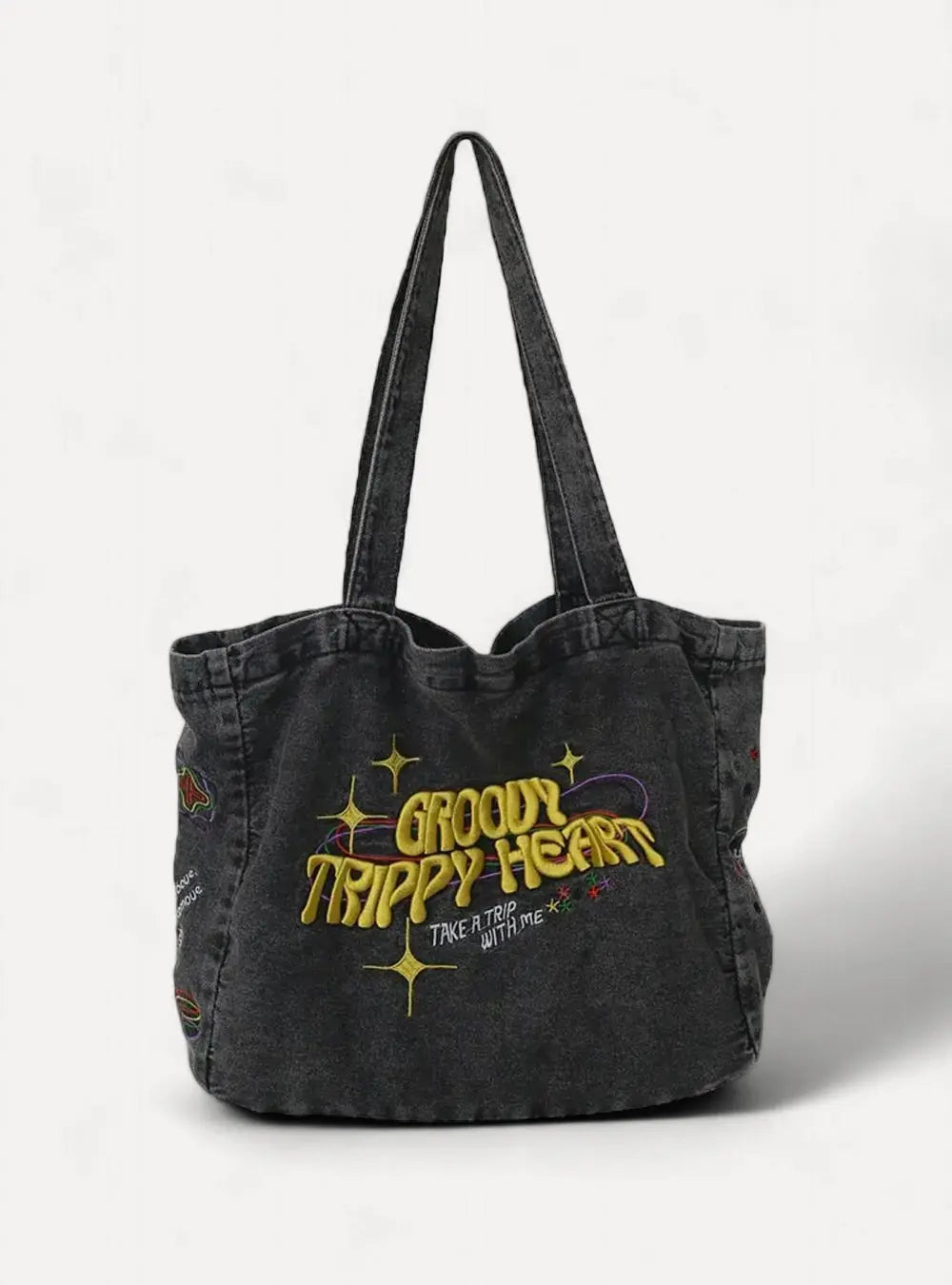 "Groovy Trippy Heart" Denim Bag My Store - Y2K - Vintage Clothing