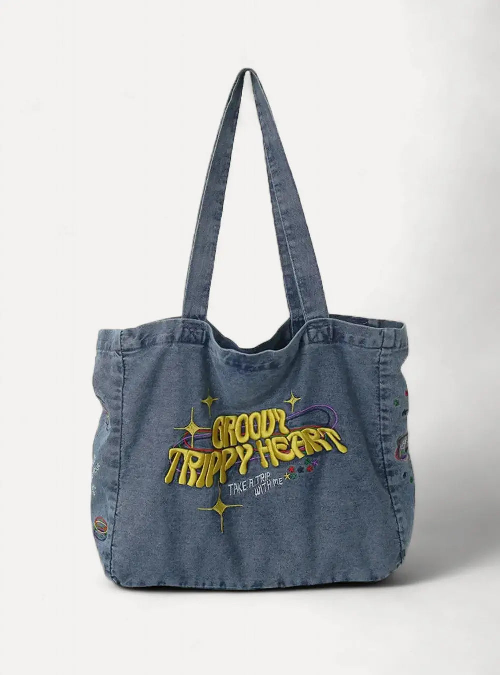 "Groovy Trippy Heart" Denim Bag My Store - Y2K - Vintage Clothing