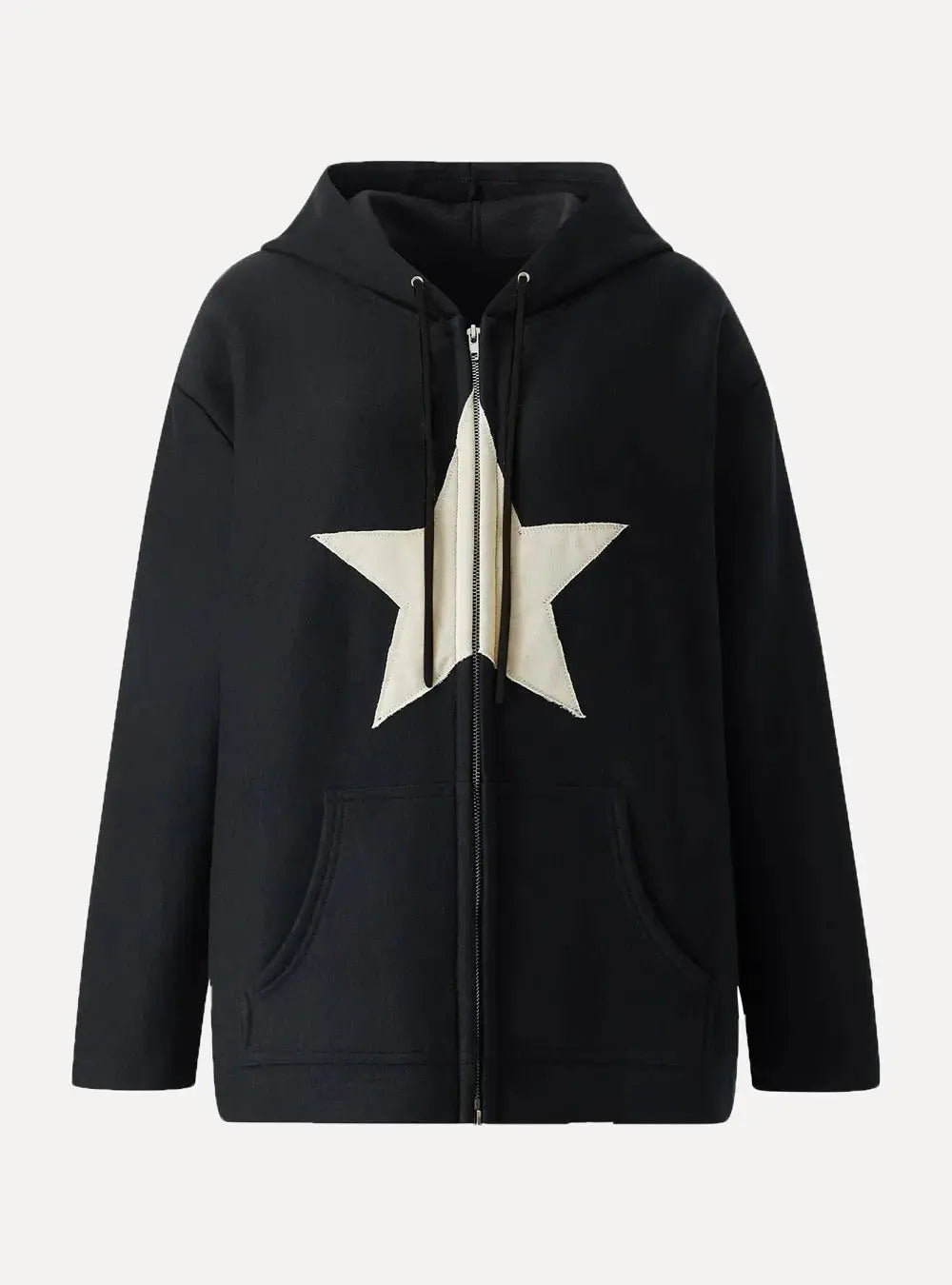 Star Patch Zip-Up Hoodie - Aleksandrov - Y2K - Vintage Clothing