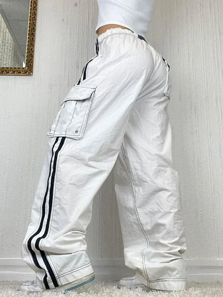 Striped White Baggy Cargo Pants My Store