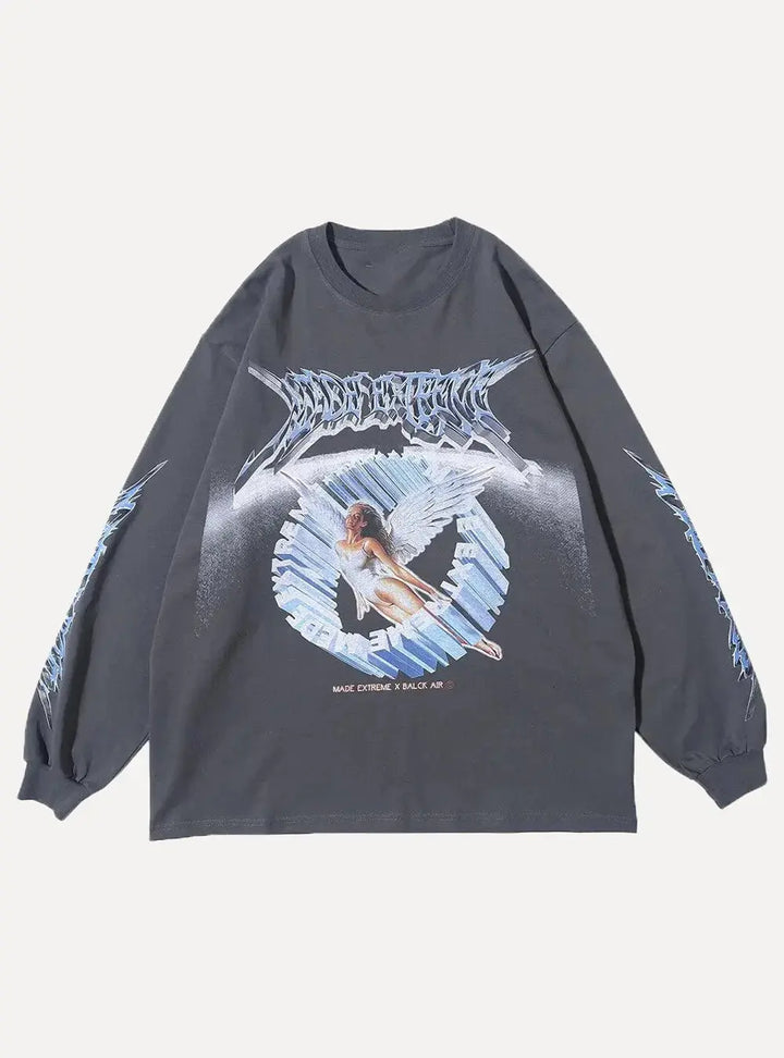 Vintage Angel Graphic Long Sleeve Tee - Aleksandrov - Y2K - Vintage Clothing