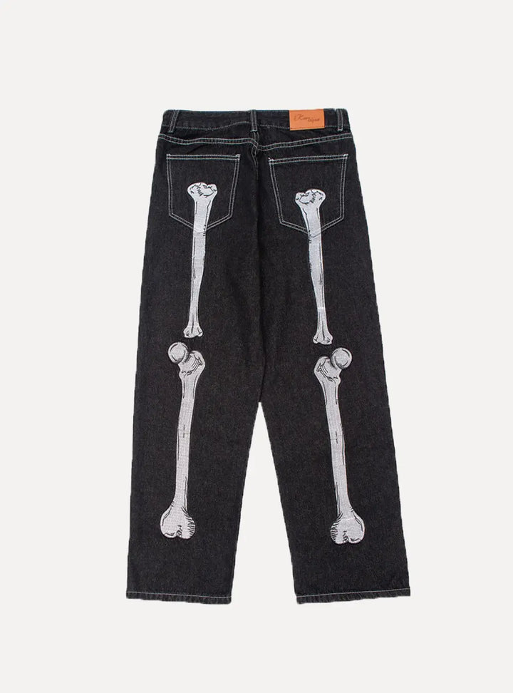 Y2K Straight Jeans with Bone print My Store