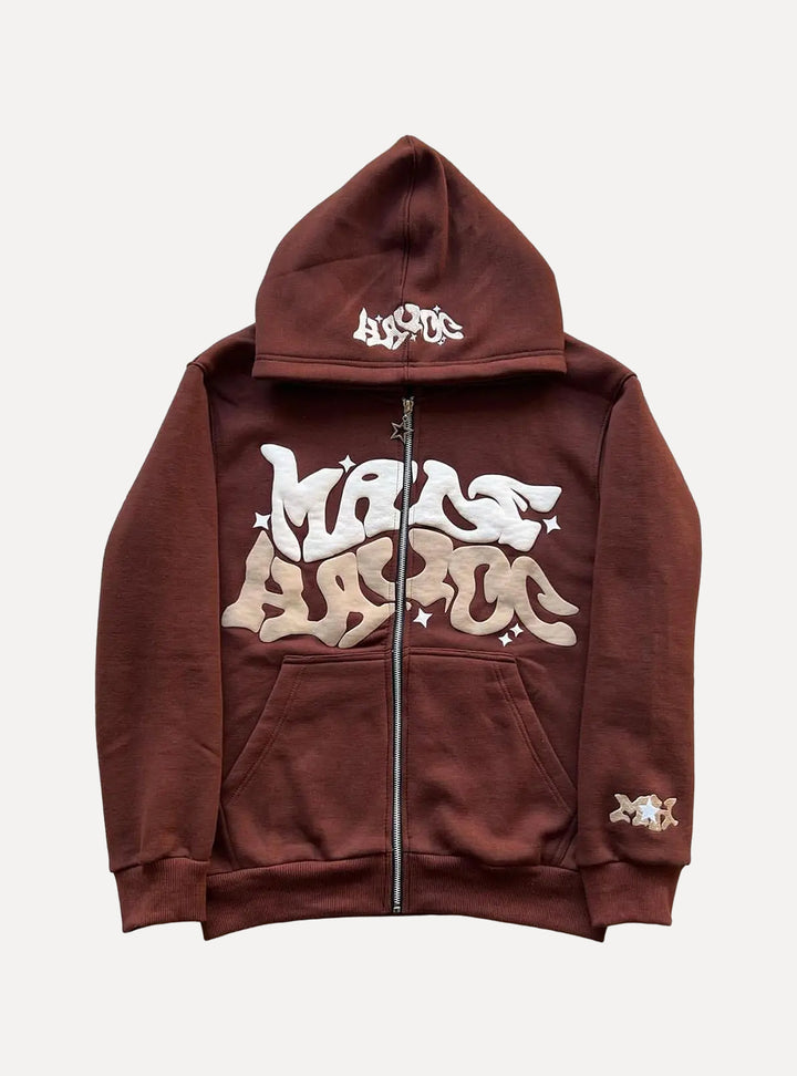 brown Streetwear Letter Print Hoodie