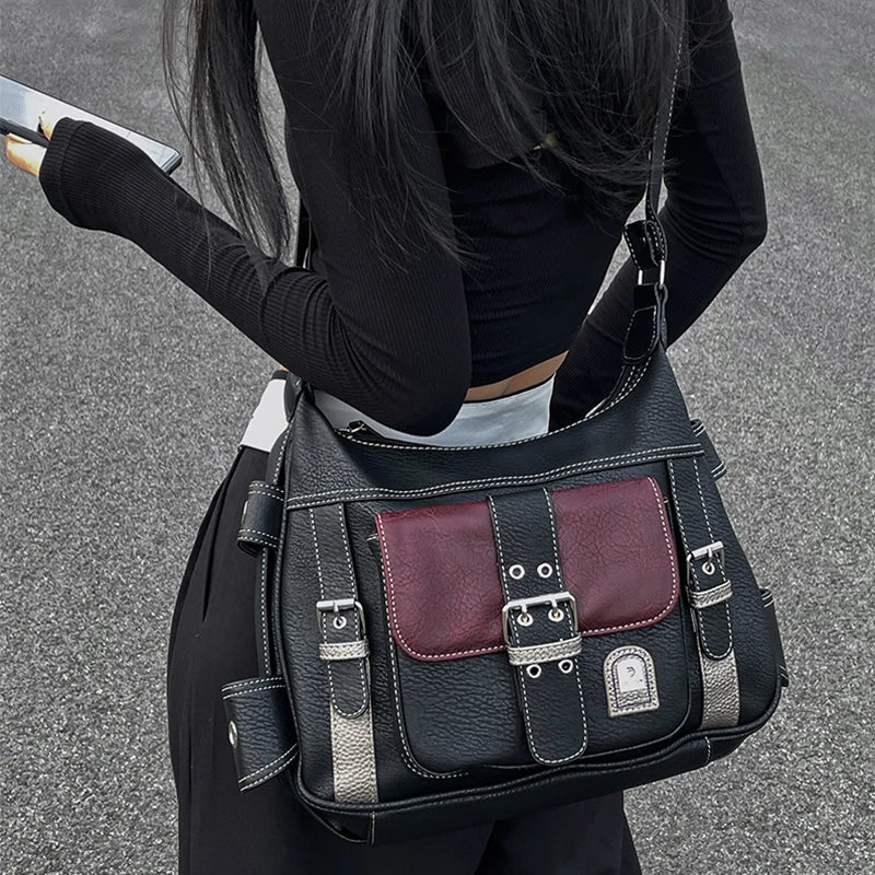 "Black & Red" Vintage Shoulder Bag check yourself bag gothic grunge bag leather bag y2k vintage